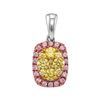 Image 1 : Round Yellow Pink Diamond Oval Frame Cluster Pendant 3/4 Cttw 14KT White Gold
