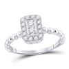 Image 1 : Round Diamond Beaded Rectangle Cluster Ring 1/3 Cttw 10KT White Gold