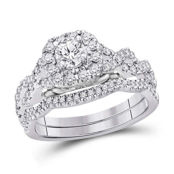 Diamond Bridal Wedding Ring Band Set 1 Cttw 14KT White Gold