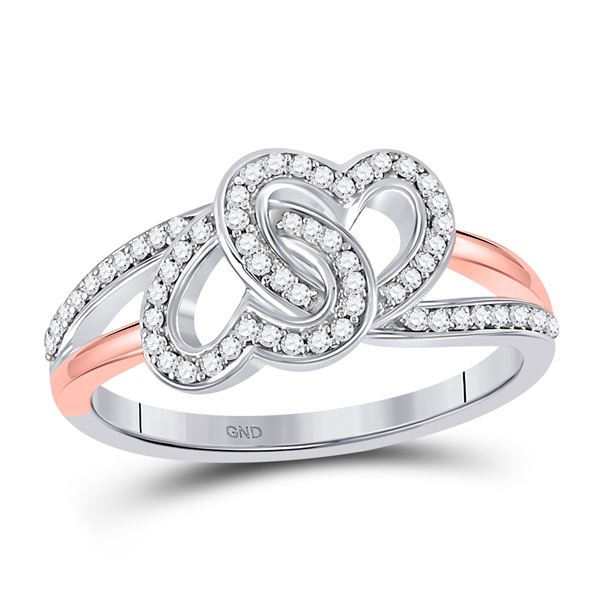 Round Diamond Double Heart Ring 1/5 Cttw 10KT Two-tone Gold