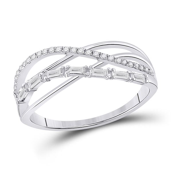 Baguette Round Diamond Crossover Band Ring 1/4 Cttw 14KT White Gold