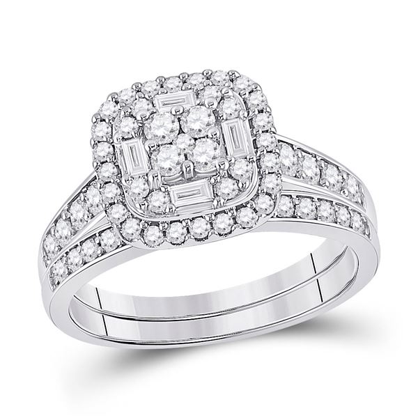 Diamond Bridal Wedding Ring Band Set 1 Cttw 14KT White Gold