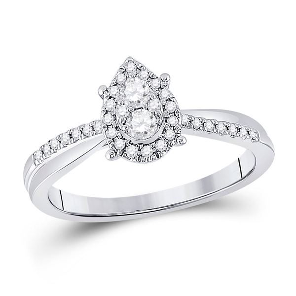 Round Diamond Cluster Pear Promise Ring 1/4 Cttw 10KT White Gold