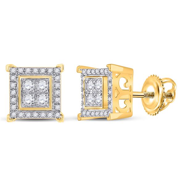 Round Diamond Square Earrings 1/3 Cttw 14KT Yellow Gold