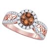 Image 1 : Round Brown Diamond Circle Frame Cluster Ring 1 Cttw 10KT Rose Gold