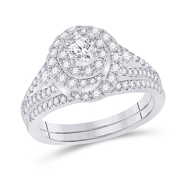 Diamond Bridal Wedding Ring Band Set 1 Cttw 14KT White Gold