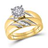 Image 2 : Diamond Cluster Matching Wedding Set 1/5 Cttw 10KT Yellow Gold