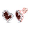 Image 1 : Round Red Color Enhanced Diamond Heart Stud Earrings 1/6 Cttw 10KT Rose Gold