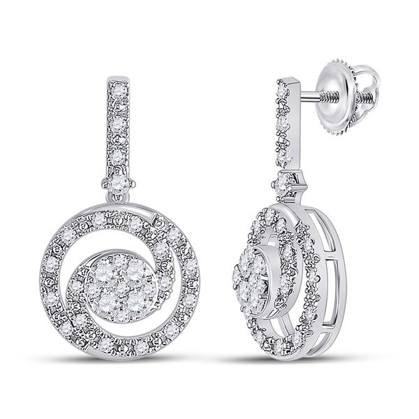 Round Diamond Fashion Swirl Dangle Earrings 1/2 Cttw 14KT White Gold
