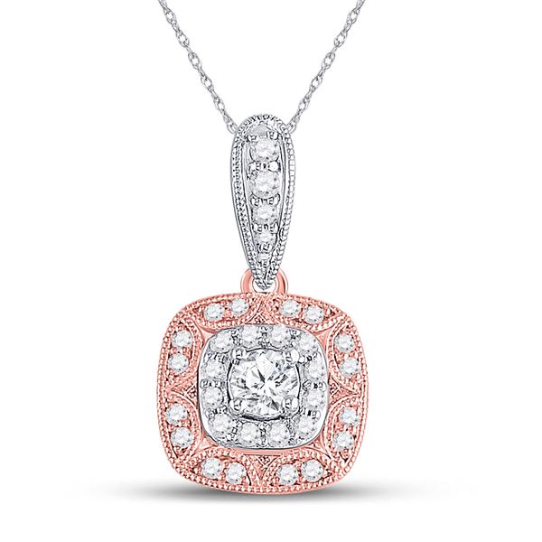 Round Diamond Cushion Halo Pendant 3/8 Cttw 14KT Two-tone Gold