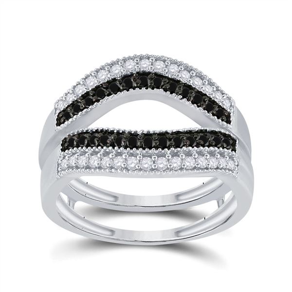 Round Black Color Enhanced Diamond Wrap Ring Guard Enhancer 1/2 Cttw 10KT White Gold