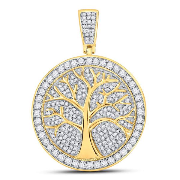 Round Diamond Tree of Life Medallion Charm Pendant 1-1/4 Cttw 10KT Yellow Gold