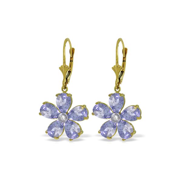 Genuine 4.43 ctw Tanzanite & Diamond Earrings 14KT Yellow Gold - REF-79M3T