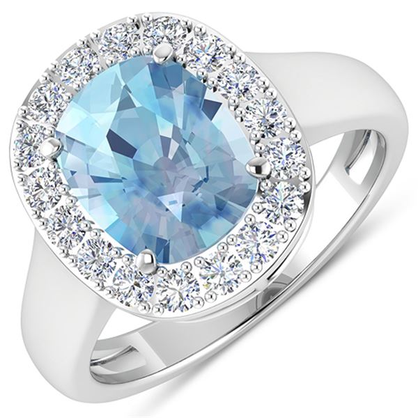 Natural 3.51 CTW Aquamarine & Diamond Ring 14K White Gold - REF-96W3X