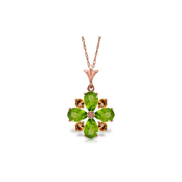 Genuine 2.43 ctw Peridot & Citrine Necklace 14KT Rose Gold - REF-29A7K