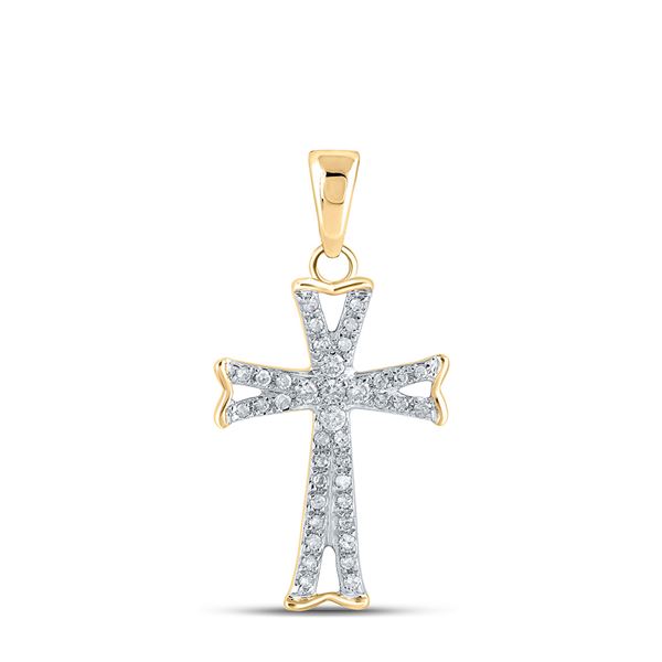 Round Diamond Flared Cross Pendant 1/8 Cttw 14KT Yellow Gold