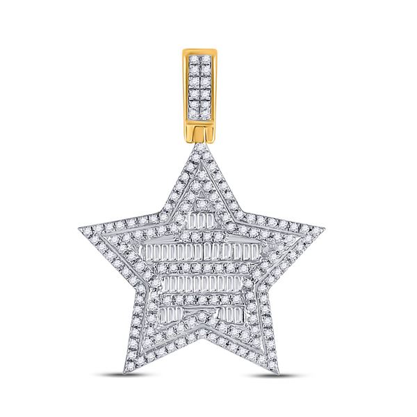 Baguette Diamond Star Charm Pendant 3/4 Cttw 10KT Yellow Gold