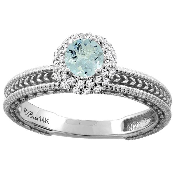 0.67 CTW Aquamarine & Diamond Ring 14K White Gold - REF-54F5N