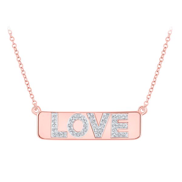 Round Diamond Pink Love Bar Pendant Necklace with 18" Chain 1/8 Cttw 10KT Rose Gold