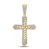 Image 1 : Round Diamond Cuban Link Cross Charm Pendant 1/2 Cttw 10KT Yellow Gold