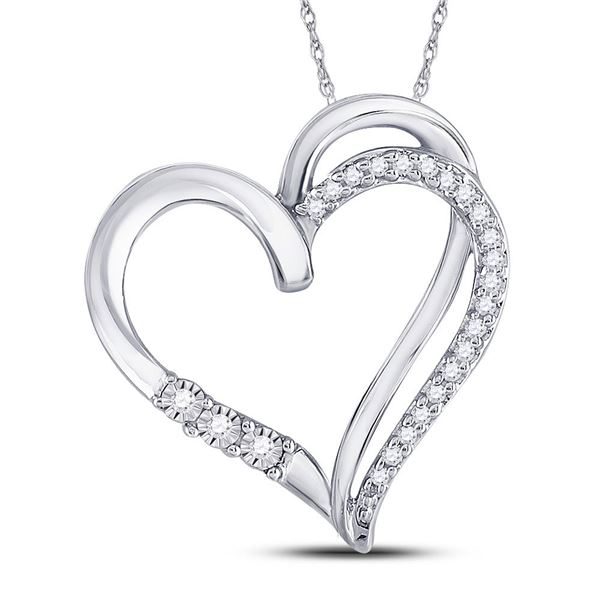 Round Diamond Open-center Heart Pendant 1/10 Cttw 10KT White Gold