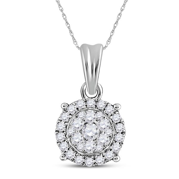 Round Diamond Halo Cluster Pendant 1/4 Cttw 14KT White Gold