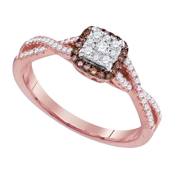 Round Brown Diamond Twist Cluster Ring 1/3 Cttw 14KT Rose Gold