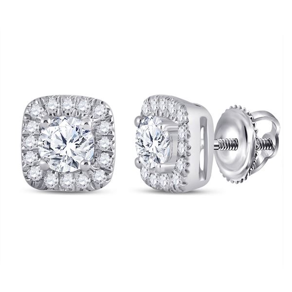 Round Diamond Halo Earrings 1/2 Cttw 14KT White Gold