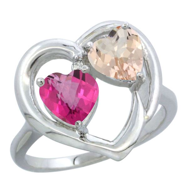 1.91 CTW Diamond, Pink Topaz & Morganite Ring 10K White Gold - REF-26W5F