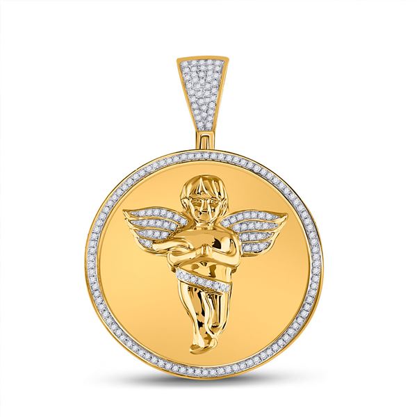 Round Diamond Circle Angel Cherub Medallion Charm Pendant 1/2 Cttw 10KT Yellow Gold