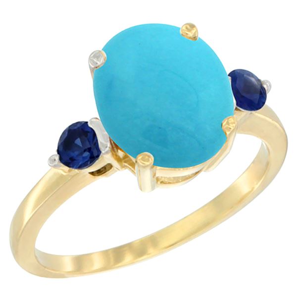 2.64 CTW Turquoise & Blue Sapphire Ring 10K Yellow Gold - REF-30M5K