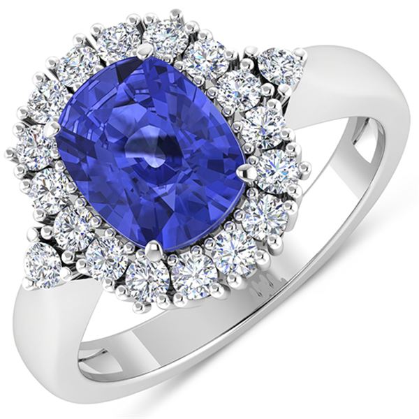 Natural 2.64 CTW Tanzanite & Diamond Ring 14K White Gold - REF-103M3T