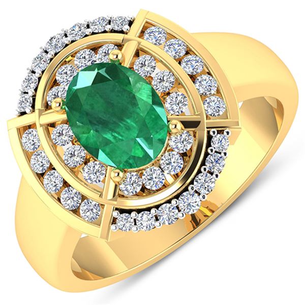 Natural 2.67 CTW Zambian Emerald & Diamond Ring 14K Yellow Gold - REF-71H2M