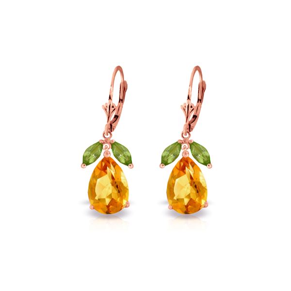 Genuine 13 ctw Citrine & Peridot Earrings 14KT Rose Gold - REF-61X2M