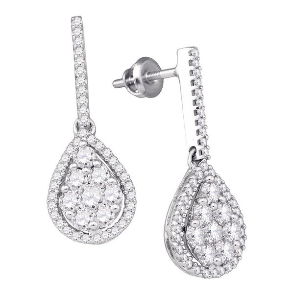 Round Diamond Dangle Earrings 1-1/2 Cttw 10KT White Gold