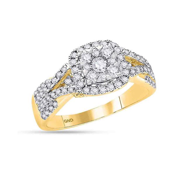 Diamond Square Cluster Bridal Wedding Engagement Ring 1 Cttw 14KT Yellow Gold