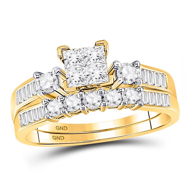 Cluster Bridal Wedding Ring Band Set 7/8 Cttw 10KT Yellow Gold