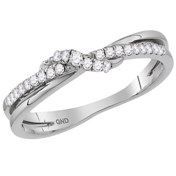 Round Diamond Crossover Stackable Band Ring 1/6 Cttw 14KT White Gold