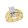 Image 2 : Diamond Cluster Matching Wedding Set 1/4 Cttw 14KT Yellow Gold