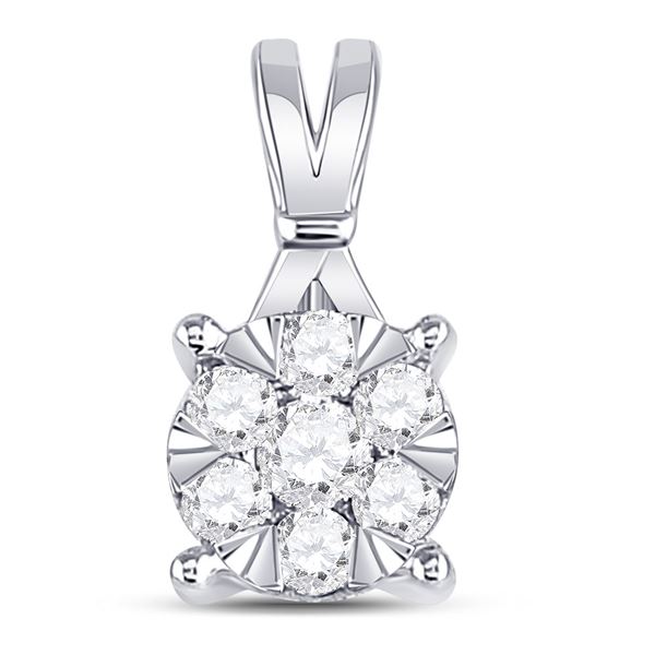 Round Diamond Flower Cluster Pendant 1/3 Cttw 14KT White Gold