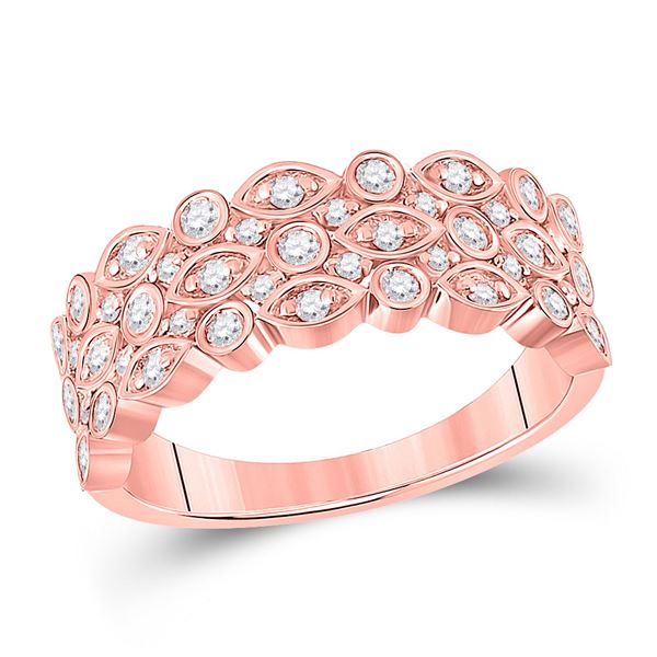 Round Diamond 3-Row Marquise Dot Band Ring 3/4 Cttw 14KT Rose Gold