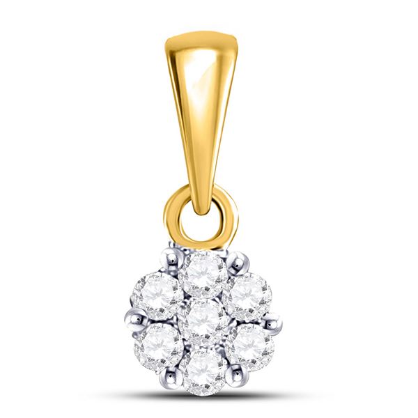Round Diamond Flower Cluster Pendant 1/10 Cttw 14KT Yellow Gold