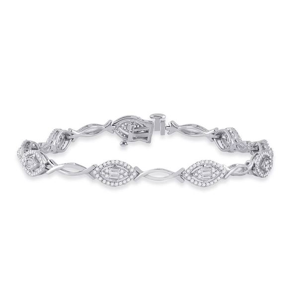 Baguette Diamond Fashion Bracelet 1 Cttw 14KT White Gold