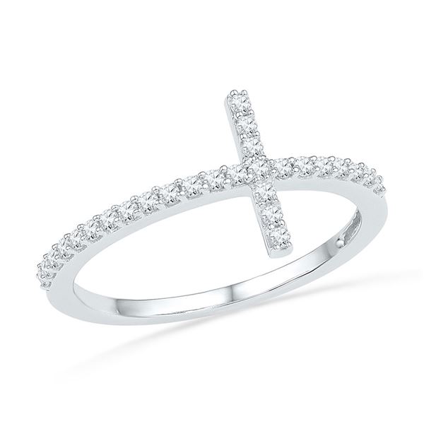 Round Diamond Cross Band Ring 1/5 Cttw 10KT White Gold