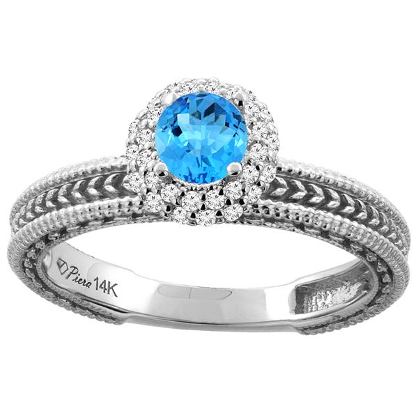 0.67 CTW Swiss Blue Topaz & Diamond Ring 14K White Gold - REF-53N3Y