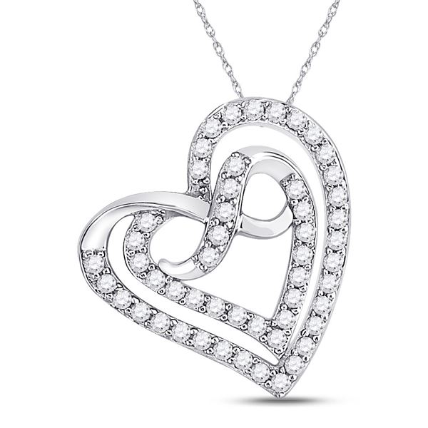 Round Diamond Infinity Heart Pendant 1/3 Cttw 10KT White Gold