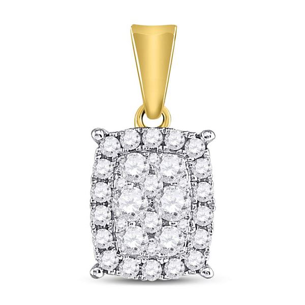 Round Diamond Rectangular Cluster Pendant 1/2 Cttw 14KT Yellow Gold