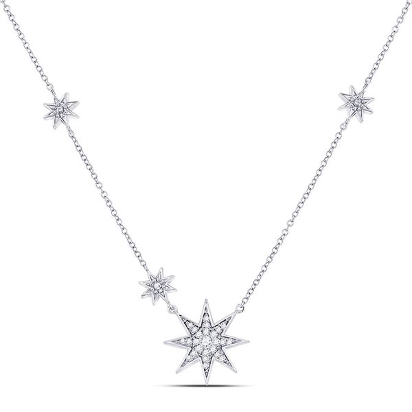 Round Diamond Starburst Fashion Necklace 1/5 Cttw 14KT White Gold