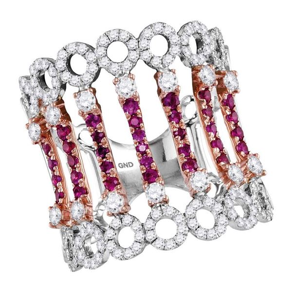 Round Ruby Diamond Cocktail Fashion Ring 1-1/2 Cttw 14KT Two-tone Gold