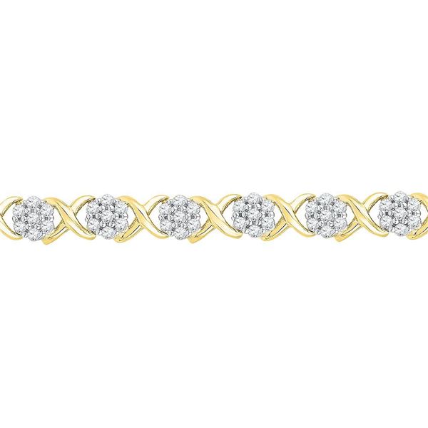 Round Diamond Flower Cluster Fashion Bracelet 1/4 Cttw 10KT Yellow Gold